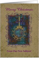 Vintage Purple Taupe, & Aqua Tree Ornament, New address, Custom Text card