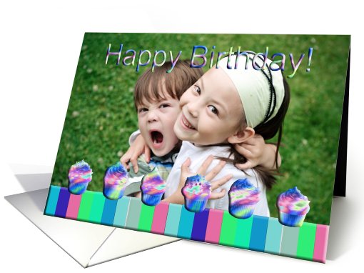 Birthday Photo Card, Colorful Cupcakes card (865683)