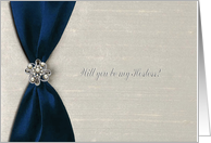 Hostess Request, Navy Satin Ribbon with Jewel card