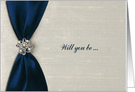 Bridesmaid Request, Navy Satin Ribbon with Jewel card