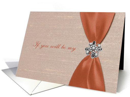 Bridesmaid Request, Coral Satin Ribbon with Jewel card (866548)