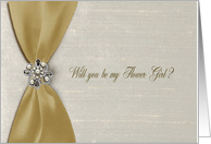 Flower Girl Request, Gold Satin Ribbon Look with Jewel Look card