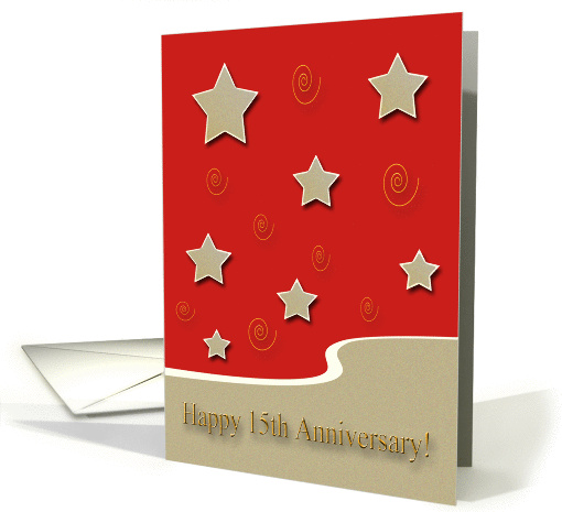 Happy 15th Anniversary!, Gold Stars on Red, Employee Anniversary card