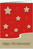 Happy 15th Anniversary!, Gold Stars on Red, Employee Anniversary card