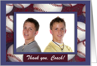 Thank you, Coach Photo Card, Baseballs on Red and Blue Design card