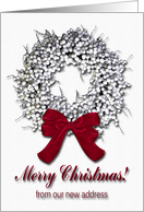 Merry Christmas from our new address, Twig Wreath, White Berries card
