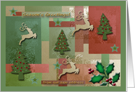 Season’s Greetings from our new address, Reindeer and Trees card