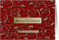 New Address, Merry Christmas, Gold Leaves on Red card