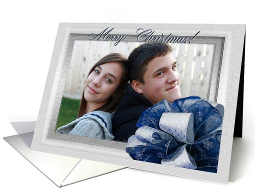 Merry Christmas Photo Card, Blue Christmas Bow card (882286)