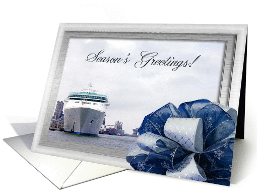 Cruise Ship with Blue Christmas Bow, Season's Greetings card (882628)