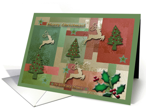 To Both Moms, Merry Christmas, Reindeer and Trees card (882633)