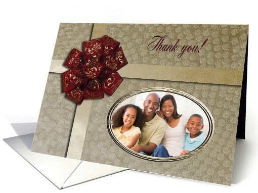 Thank You for the Christmas Gift Photo Card, Red Bow on Gold card