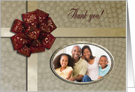 Thank You for the Christmas Gift Photo Card, Red Bow on Gold card