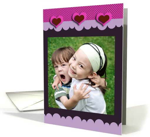 Hearts in Hot Pink and Purple Photo Card, Valentine's Day card