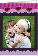 Hearts in Hot Pink and Purple Photo Card, Valentine’s Day card