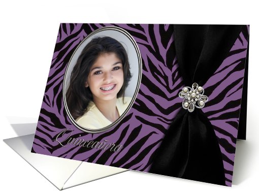 Purple Zebra Patterned Quinceaera Photo Card Invitation 2 card