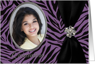 Purple Zebra Patterned Quinceaera Photo Card Invitation 2 card