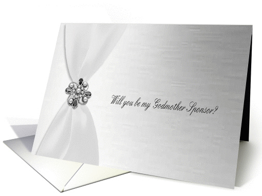 Godmother Sponsor, White Satin Ribbon Look with Faux Jewel... (897013)