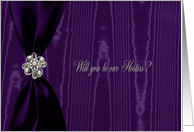 Hostess, Purple Ribbon Look with Jewel on Moire card