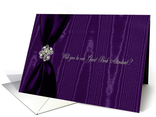 Guest Book Attendant, Purple Ribbon Look with Jewel on Moire card