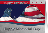 Happy Birthday and Memorial Day, Flag Eagle card