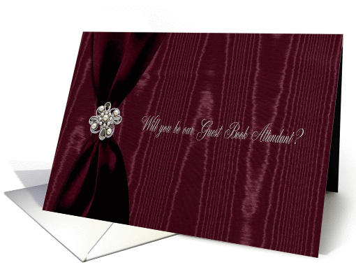 Guest Book Attendant, Red Ribbon Look with Jewel on Moire card