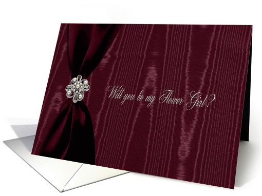 Flower Girl, Red Ribbon Look with Jewel on Moire card (898991)