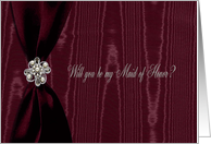 Maid of Honor, Red Ribbon Look with Jewel on Moire card