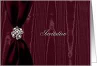 Wedding Invitation, Red Ribbon Look with Jewel on Moire card