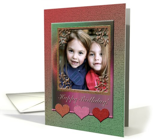 Birthday Photo Card, Three Hearts on Elegant Frame card (902246)