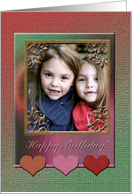 Birthday Photo Card, Three Hearts on Elegant Frame card