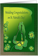 St Patrick’s Day Wedding Congratulations, Bride and Groom with Clover card