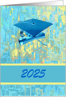 Cap and Diploma, Graduation Congratulations, Aqua, Yellow, Custom Text card