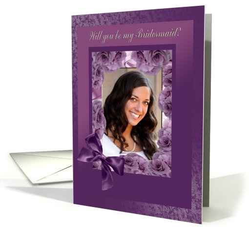 Bridesmaid Photo Card, Plum Pink Rose Frame with Bow card (910799)