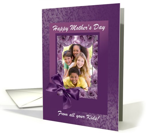 Mother's Day Photo Card, Plum Pink Rose Frame with Bow card (916929)