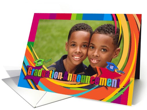 Caps and Stars Photo Card, Graduation Announcement, Colorful card