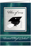 2022, Cap and Diploma, Graduation Announcement, Silver, Green, & Black card