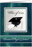2023, Cap and Diploma, Graduation Announcement, Silver, Green, & Black card