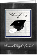 Cap & Diploma, Graduation Announcement, Silver & Black, Custom Text card