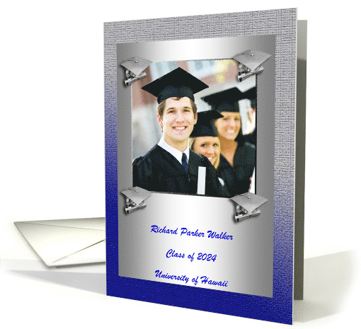 2024 Silver Caps and Diplomas, Graduation Announcement, Blue card