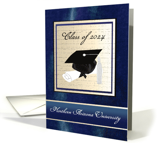 Cap & Diploma, Graduation Annoucement, Blue & Gold, Custom Text card