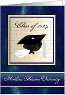 Cap & Diploma, Graduation Annoucement, Blue & Gold, Custom Text card