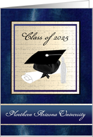 Cap & Diploma, Graduation Annoucement, Blue & Gold, Custom Text card