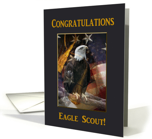 Eagle Scout Congratulations, Proud Eagle with Flag and Tassel card