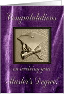 Congratulations on receiving your Master’s Degree, Gold Cap on Purple card