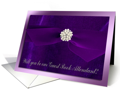 Purple Ribbon with Pearl Jewel, Guest Book Attendant card (929671)