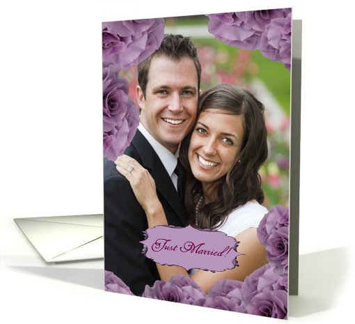 Just Married Photo Card, Purple Roses card (932528)
