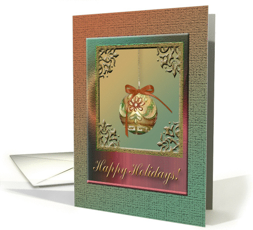 Flowered Ornament in Elegant Frame, Happy Holidays, Coral & Green card