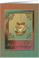 Flowered Ornament in Elegant Frame, Happy Holidays, Coral & Green card