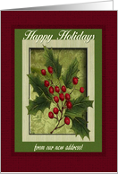 Holly Berry Branch, Happy Holidays from our new address card